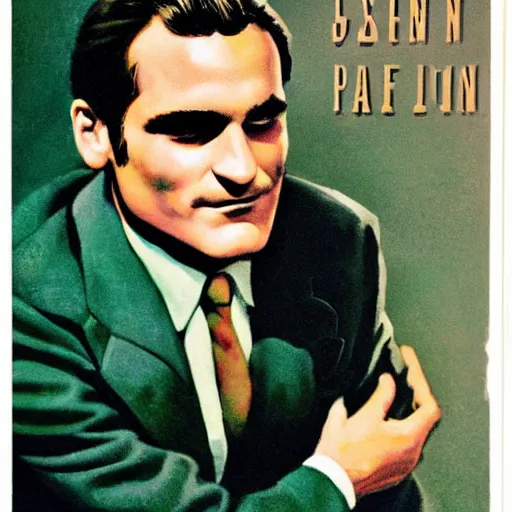 Prompt: “Joaquin Phoenix portrait, color vintage magazine illustration 1950”