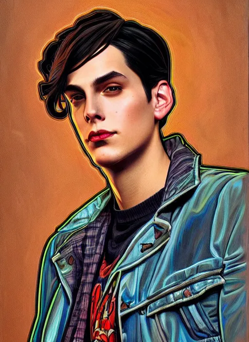 Image similar to oil portrait of jughead jones, intricate, elegant, highly detailed, lighting, painting, artstation, smooth, illustration, art by greg rutowski and alphonse mucha