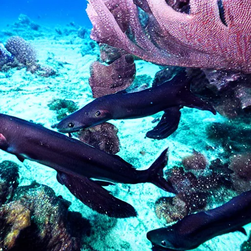 Image similar to black eels in the ocean, underwater photography