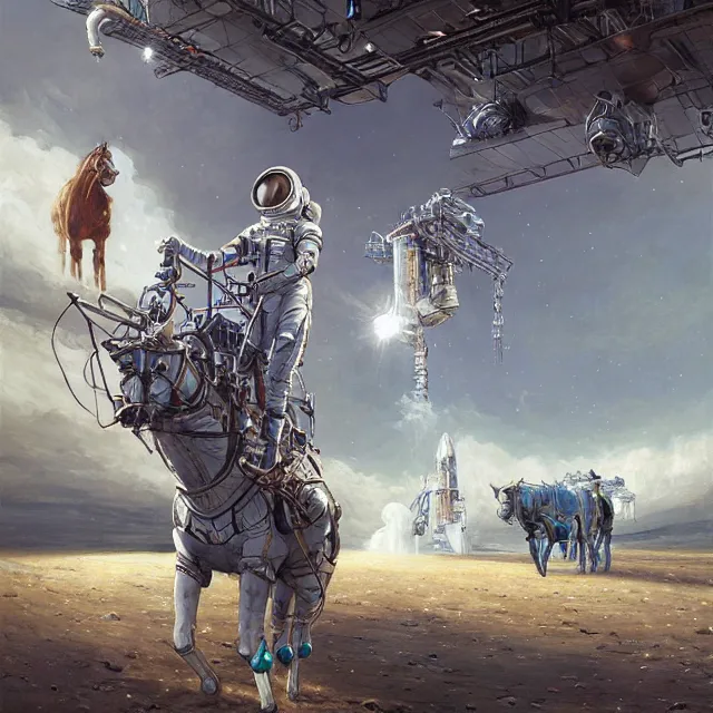 Prompt: astronaut walk on all fours, with horse sitting on back, industrial sci - fi, by mandy jurgens, ernst haeckel, james jean