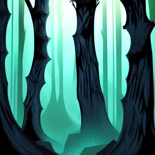 Prompt: a dark fantasy forest in the style of tron