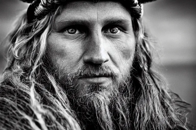 Prompt: portrait of a beautiful Viking model By Emmanuel Lubezki