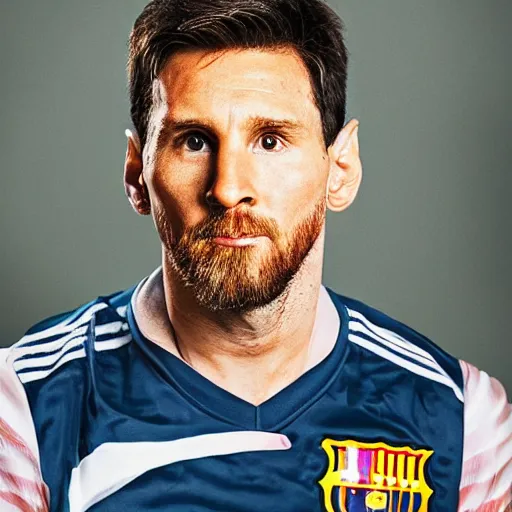 Image similar to a portrait of Lionel Messi, Photo, studio lighting, realistic