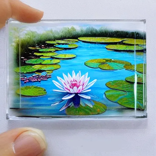 Image similar to A beautiful painting of a waterlily pond, resin art