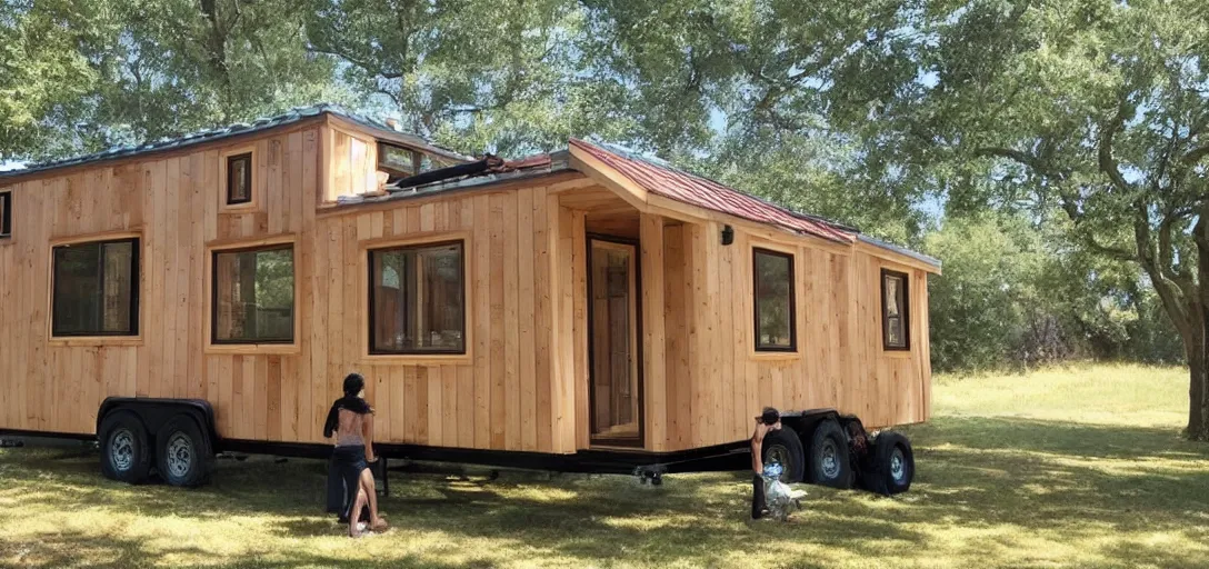 Prompt: parthenon - inspired tiny house on trailer.