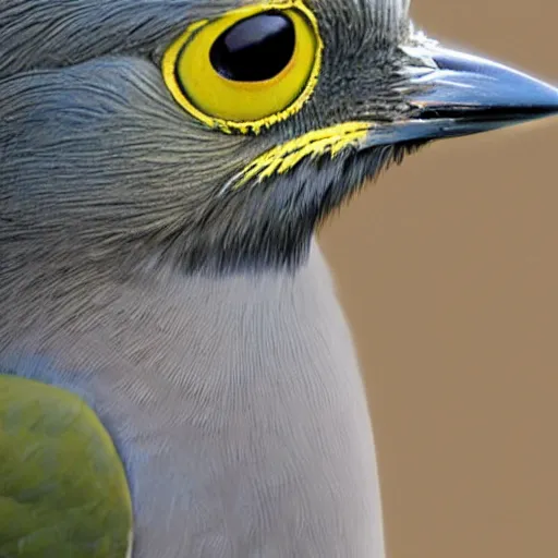 Prompt: bird stares face on into camera with quizzical expression, detailed cartoon