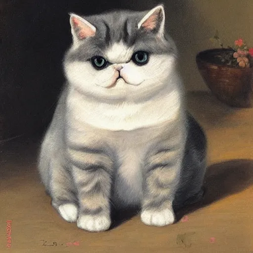 Prompt: exotic shorthair cat, solid grey, beautiful painting by henriette ronner - knip