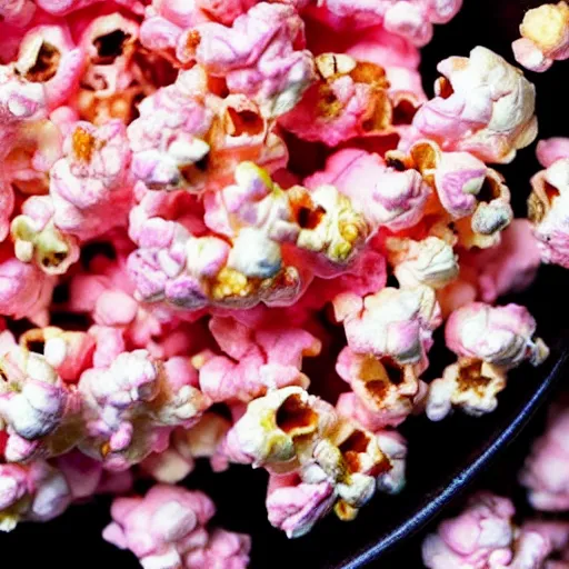 Prompt: close up high resolution photo of pink popcorn, very tasty, food photography, instagram, trending