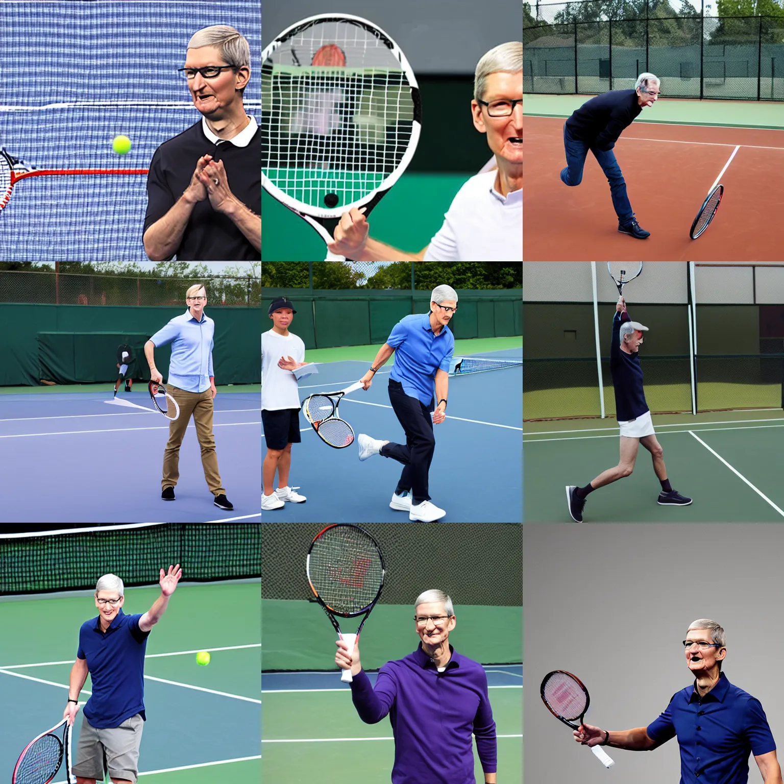 Prompt: tim cook challenges you to a game of tennis