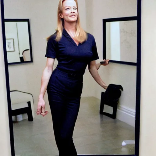 Image similar to Jeri Ryan posing in front of a mirror, admiring her own reflection