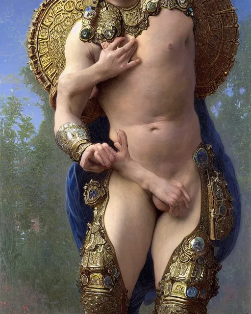 Image similar to Daniel DeVito , dressed in ornate, detailed, intricate iridescent opal armor, detailed oil painting by William Adolphe Bouguereau and Donato Giancola