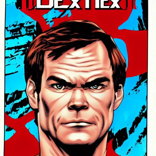 Image similar to dexter morgan marvel comic book cover, vivid colors, highly detailed, 1 9 9 0 s style, stan lee