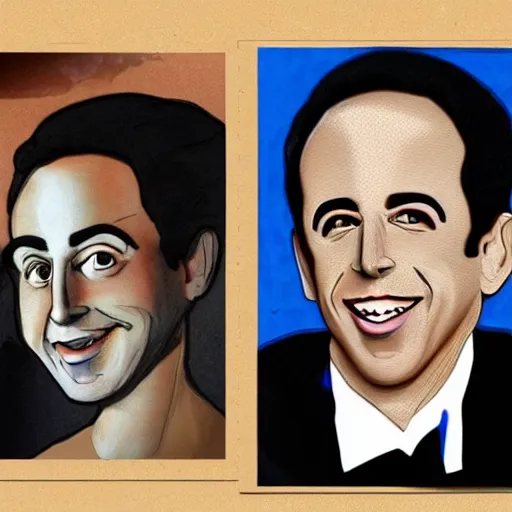 Prompt: jerry seinfeld with no eyes and a female beautiful body, trending on deviantart