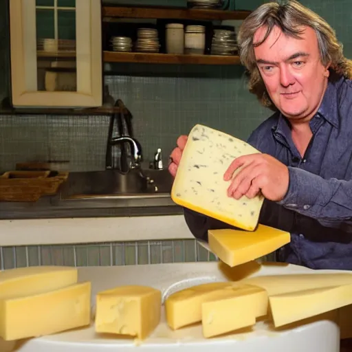 Image similar to James May Bathing in cheese