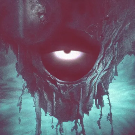 Image similar to underwater abyss,'silent hill ', deep, monster, two eyes, cinematic, realistic, dramatic