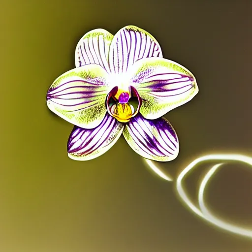 Image similar to metal orchid flower, reflective, shiny, high detail