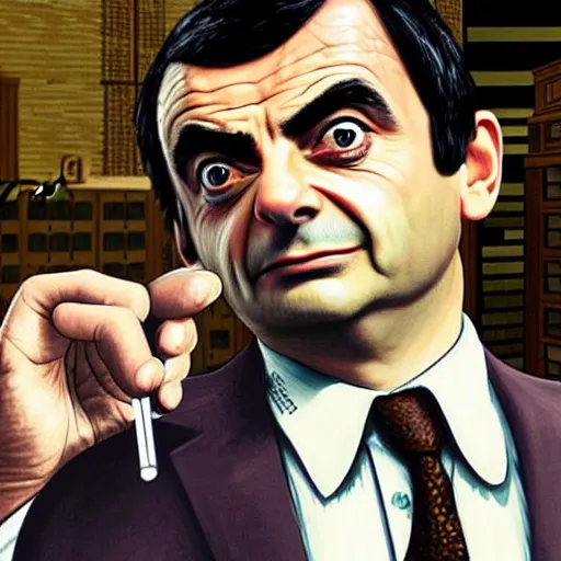 Image similar to mr bean as a drug dealer, gta 5 cover art