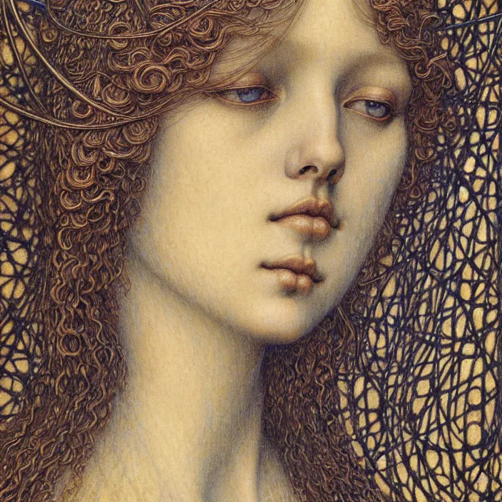 Image similar to detailed realistic beautiful young medieval queen face portrait by jean delville, gustave dore and marco mazzoni, art nouveau, symbolist, visionary, gothic, pre - raphaelite. horizontal symmetry