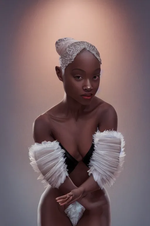 Image similar to hyperrealistic photography of a highly detailed and symmetrical gorgeous black female ballerina in the style of vargas and wlop, highly detailed, face symmetry, masterpiece, award - winning, sharp focus, intricate concept art, ambient lighting, 8 k, artstation