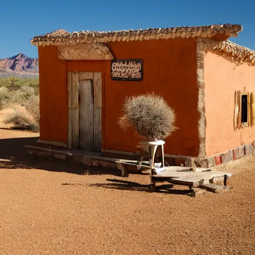 Image similar to An old saloon in a Spanish desert