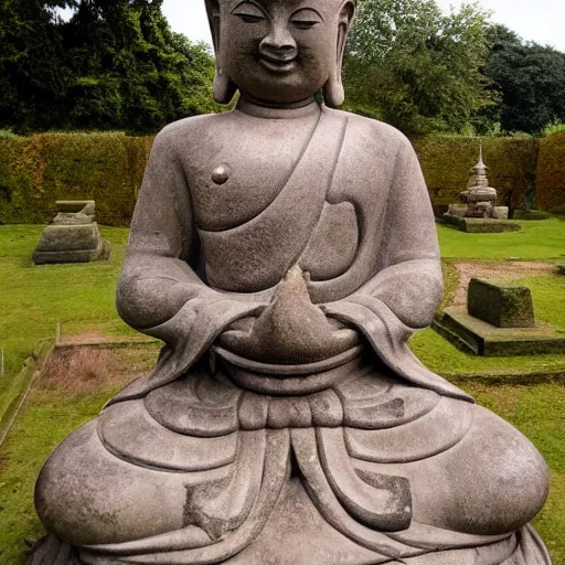 Prompt: dave'chizzy'chisnall in the form of a stone buddhist statue outside a temple