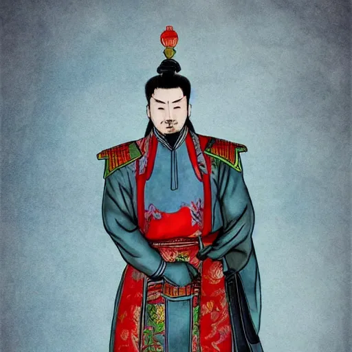 Image similar to a perfect, realistic professional digital sketch of Ming dynasty Chinese general in style of Marvel, full length, by pen and watercolor, by a professional French artist on ArtStation, on high-quality paper