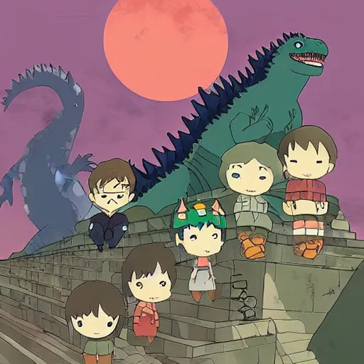 Prompt: godzilla, studio ghibli, cute, chibi