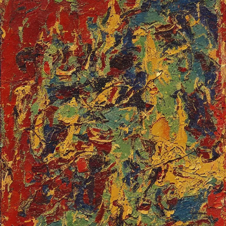 Image similar to oil paint impasto relief, turkish carpet, multi layered tiny thick brush marks, some splattered paint, in the style of ivan shishkin and frank auerbach and van gogh