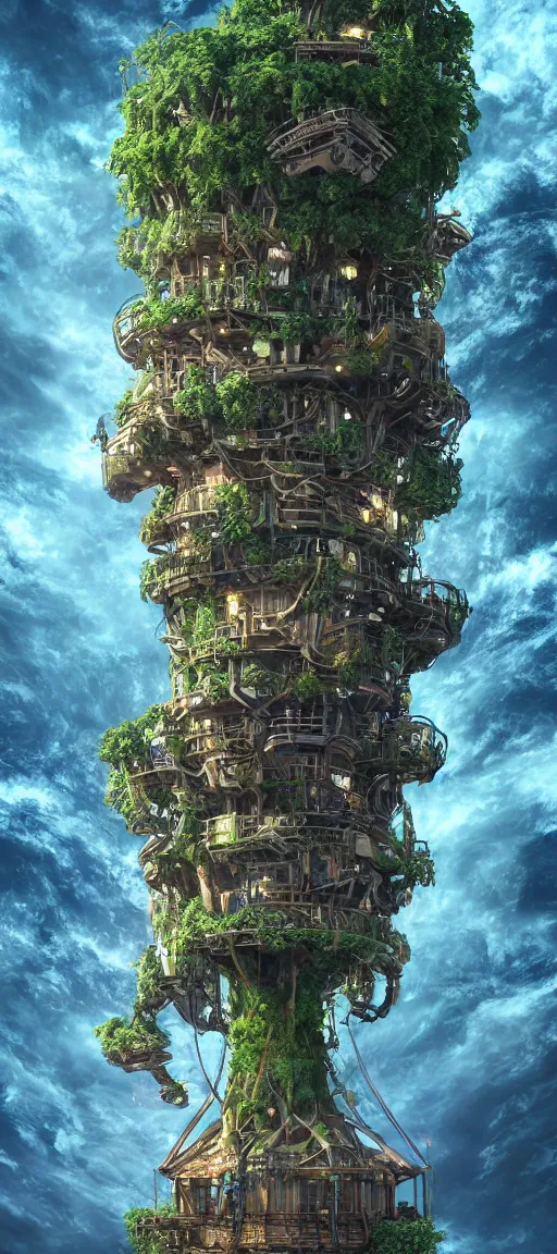 Prompt: Alien tech colossal tree house on the middle of the ocean, landscape, oddities, aliens, very coherent symmetrical artwork, cinematic, hyper realism, high detail, octane render, unreal engine, 8k, Vibrant colors, Smooth gradients, High contrast, trending on artstation