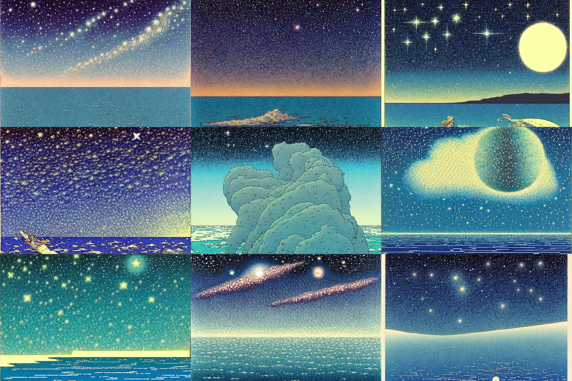 Prompt: ( ( ( ( ( beautiful sea and starry sky ) ) ) ) ) by mœbius!!!!!!!!!!!!!!!!!!!!!!!!!!!
