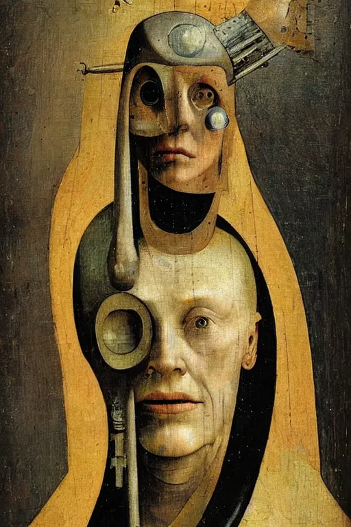 Image similar to Abstract. Portrait of a cyborg woman. Hieronymus Bosch.