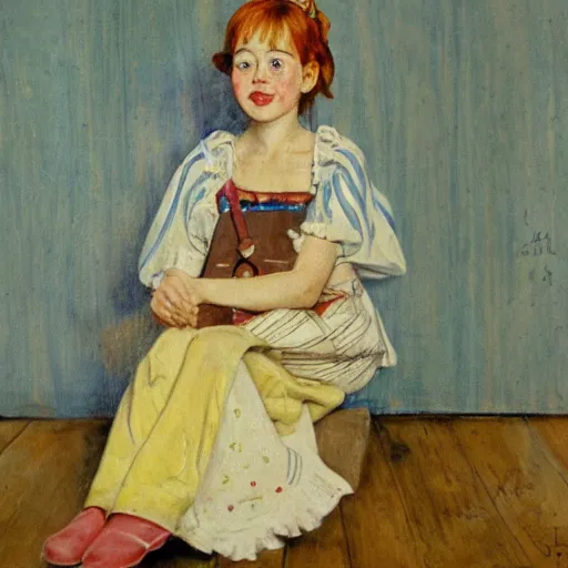 Prompt: a painting of pippi longstock in the style of carl larsson