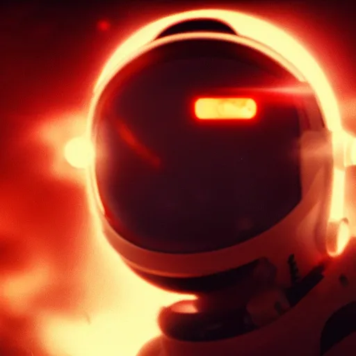 Prompt: front-facing portrait of a mecha astronaut entering hell with a broken air ship, cinematic lighting, epic