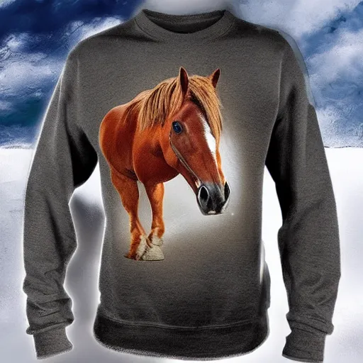 Image similar to horse wearing a sweater with a horse on it