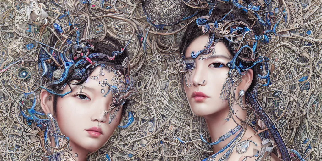 Prompt: hyperrealistic photography of a highly detailed and symmetrical gorgeous nepalese female demigorgon deconstructing a poetry machine in the style of Jin Kagetsu, James Jean and wlop, highly detailed, face symmetry, masterpiece, award-winning, sharp focus, intricate concept art, ambient lighting, 8k, artstation