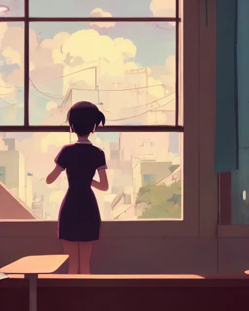 Image similar to seen through a window, diner, detailed, cory loftis, james gilleard, atey ghailan, makoto shinkai, goro fujita, studio ghibli, rim light, exquisite lighting, clear focus, very coherent, plain background, soft painting