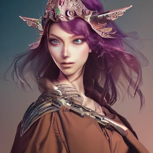 Image similar to studio portrait of lawful good colorful female holy mecha paladin absurdly beautiful, elegant, young sensual graceful woman, ultrafine hyperrealistic detailed face illustration by kim jung gi, irakli nadar, intricate linework, sharp focus, bright colors, matte, octopath traveler, final fantasy, unreal engine highly rendered, global illumination, radiant light, intricate environment