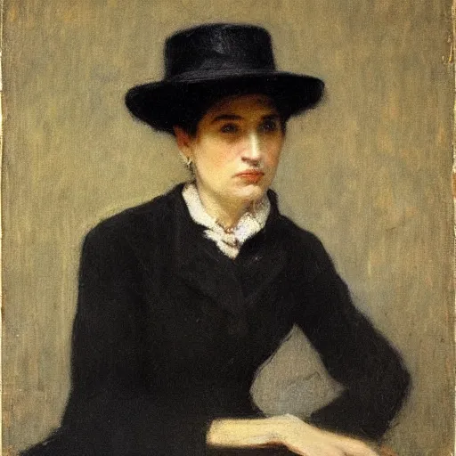 Prompt: portrait of a woman wearing a bowler hat, by thomas eakins.