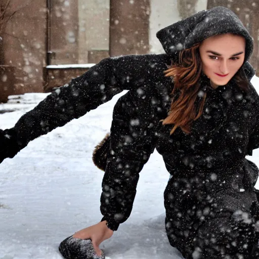 Image similar to kiera knightly making a snow angel