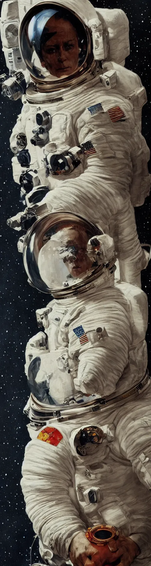 Image similar to a detailed bust of an astronaut art by norman rockwell, cinematic, epic composition, hd, digital painting, digital art, concept art, illustration, comic art, stylized, masterpiece, award - winning