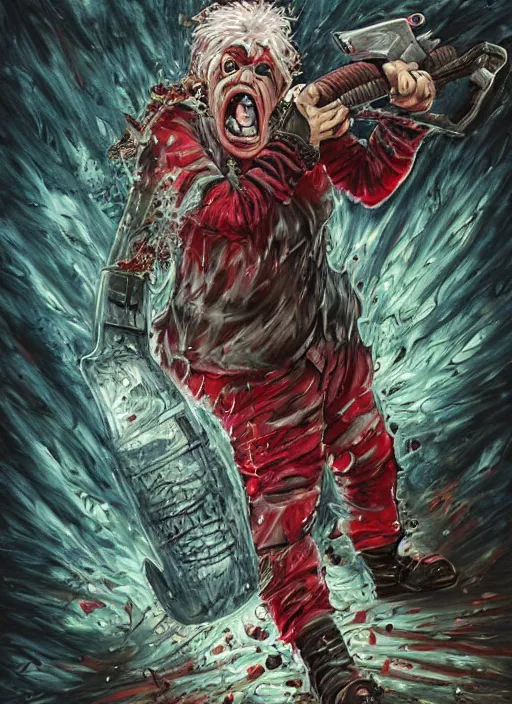 Image similar to an enraged chainsaw wielding grandma by adrian smith