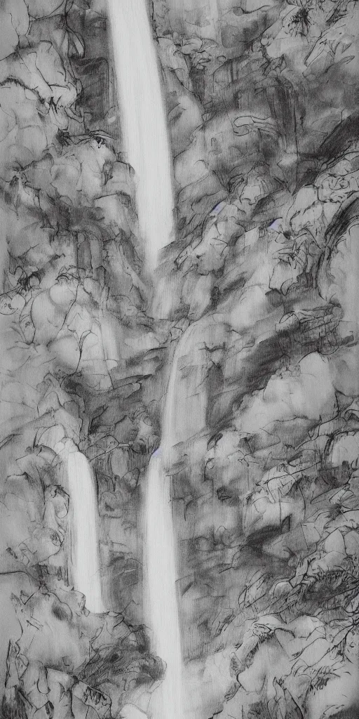 Prompt: an endless waterfall, golden colour splash, painted with a thin brush, detailed sumi-e illustration