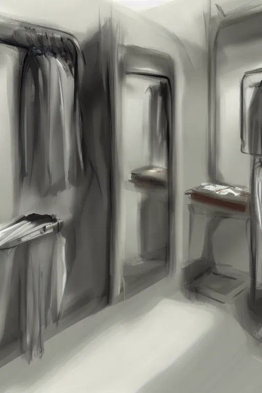 Image similar to inside of a dressing room stall, concept art, Artstation