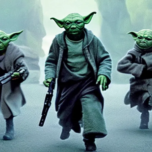 Prompt: yoda leading a group of terrorists