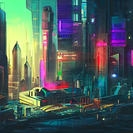 Image similar to Cyberpunk City, background art, Lucas Arts Adventure