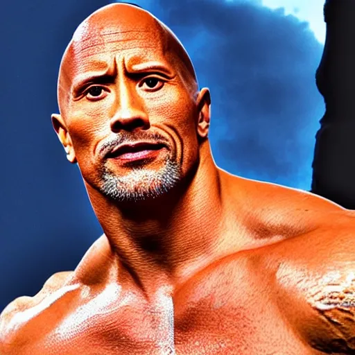 Image similar to dwayne johnson made out of orange stone