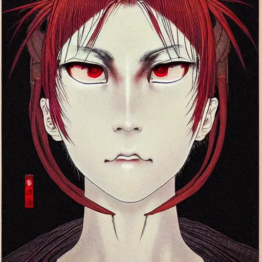 Prompt: prompt : portrait of muse soft light painted by takato yamamoto, rinnegan eyes inspired by ninja anime, smooth face feature, intricate oil painting, high detail, sharp high detail, manga and anime