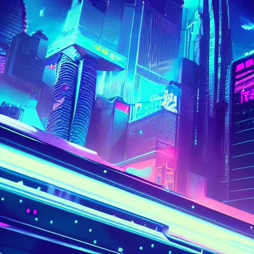 Image similar to synthwave neon city in space, cinematic, highly detailed, photograph, scifi, micro detail, octane render, physically based rendering, insane details, photorealism, fantasy, 8 k, cgsociety