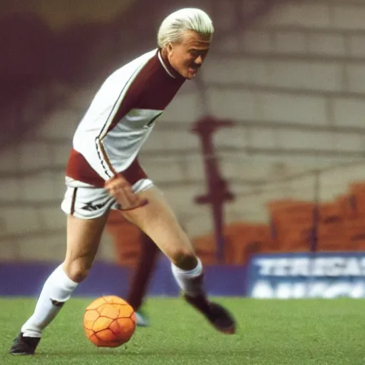 Image similar to geert wilders as soccer player in action, scoring goal