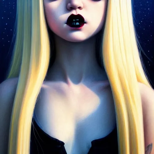 Prompt: a photorealistic detailed cinematic upclose image portrait of blonde goth girl. powerful, triumph, kawaii, glory, astonishing, by pinterest, range murata, david a. hardy, kinkade, lisa frank, ilya, mucha, wpa, public works mural